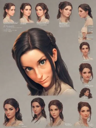 quiero que se vea como una mujer de negocios muy habil en las finanzas con mucho dinero y arquitecta de esta epoca, colores realistas

,the different faces and features of a woman's face,set of cosmet