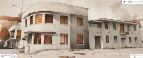 a white drawing of a building with three floors,model house,stereoscope,house with caryatids,stucco frame,boardinghouse,facade insulation,two story house,stereoscopic,facade painting,gold stucco frame