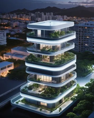 miniature, futuristic architecture, biophilic utopia, realistic architecture, minimalist, a design, glowing lights, depth of field, clear details, texture high quality, octane render full white backgr