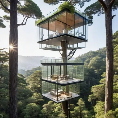 tree house design, House on the Tree, A modern house suspended between big trees, with direct elevators and french window

,tree house hotel,tree house,treehouse,cubic house,mirror house,japanese arch