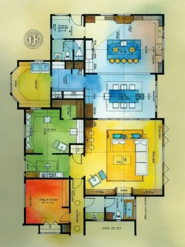 bring life and color to the floor plan, watercolor,a floor plan for the apartment showing two rooms, three bathrooms and two living rooms,floorplan home,floorplans,house floorplan,floorplan,habitacion