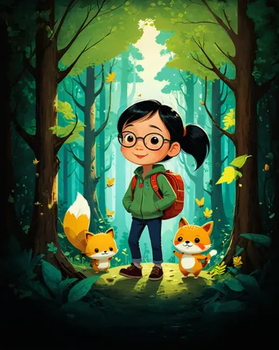 forest walk,cartoon forest,game illustration,forest animals,kids illustration,autumn theme,woodland animals,forest background,forest animal,in the forest,farmer in the woods,autumn icon,fall animals,a