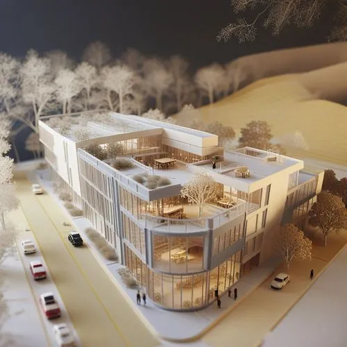 an aerial view of a model of a modern house,renderings,snohetta,kerava,arkitekter,bjarke,passivhaus