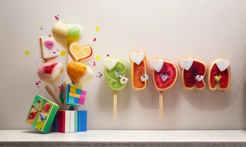 balloons mylar,food styling,ice cream on stick,party decoration,rainbow color balloons,nursery decoration,corner balloons,marzipan figures,lolly cake,candied fruit,party decorations,edible parrots,lol