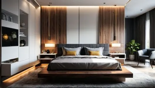 Modern bedroom interior design for Modern contemporary interior design,a bedroom with a large bed and a night stand,modern room,modern decor,contemporary decor,interior modern design,luxury home inter