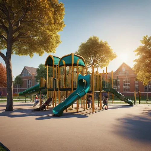 Modern School playground,playground slide,outdoor play equipment,children's playground,playground,3d rendering,play area,playset,play yard,child in park,swing set,urban park,adventure playground,woode