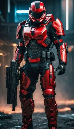 cyber cyborg operative with an intimidating tactical red helmet visor and tactical body armour,war machine,iron man,centurion,enforcer,ironman,iron-man,mech,mercenary,spartan,brute,steel man,armored,m
