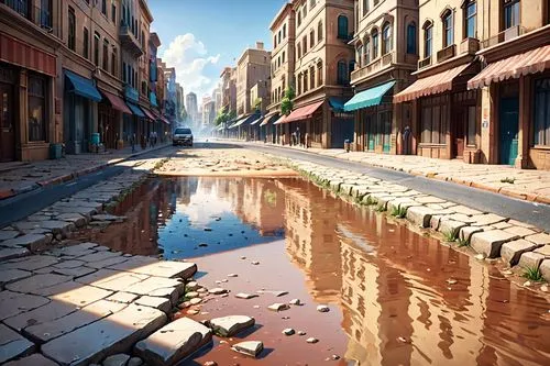  ,puddle,cryengine,canals,virtual landscape,sidestreet,stormwater,flooded pathway,cobblestoned,puddles,waterway,waterstreet,narrow street,photorealism,3d rendered,street canyon,bioshock,cloudstreet,co