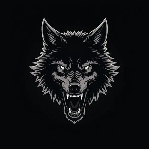 A logo for a special forces unit, featuring an aggressive wolf's snarl. It represents the third battalion. The logo should be on a black background, drawn with white lines that are 0.7 mm thick.