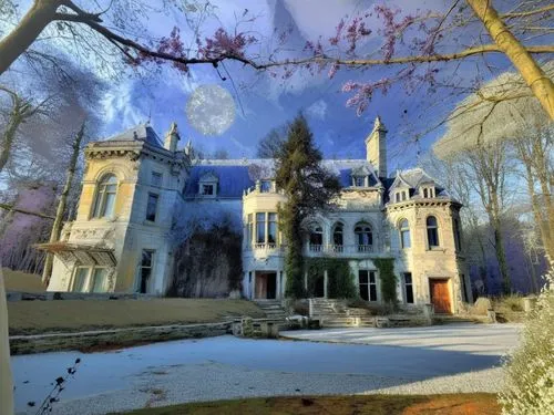 Особняк в парке, весна, солнце ,this is a reflection of a beautiful home,chateau,fairy tale castle,fairytale castle,ghost castle,mansion,haunted castle