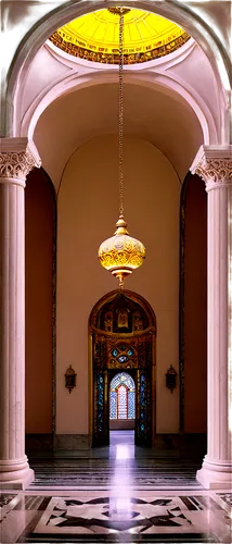 Orthodox church, grand architecture, golden dome, intricate ornaments, Byzantine style, ornate frescoes, marble columns, stone walls, stained glass windows, morning light, warm color tone, symmetrical