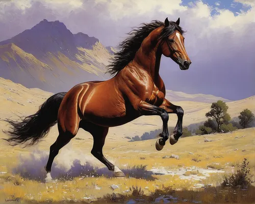 Write a poem about the strength and independence of a wild stallion roaming freely in the untamed wilderness.,arabian horse,brown horse,equine,quarterhorse,painted horse,belgian horse,mustang horse,wi