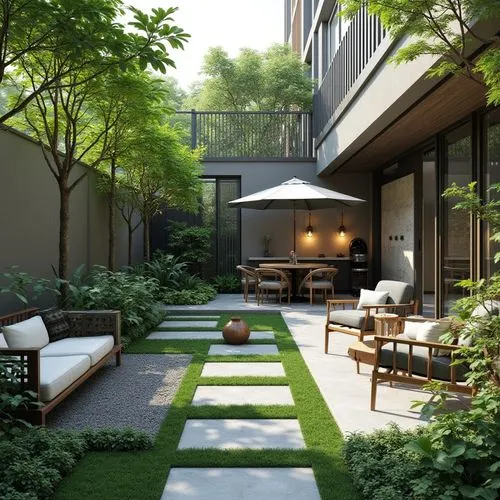 It sounds like you want a garden that blends modern and retro styles, both vibrant and charming. Here is a design suggestion that meets your requirements: Design Overview Overall Layout Zoning Design: