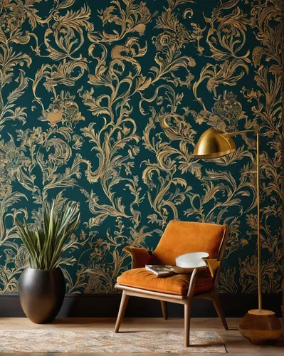 Craft an artistic Giannis wallpaper with abstract shapes and patterns.,yellow wallpaper,intensely green hornbeam wallpaper,damask background,botanical print,background pattern,damask paper,vintage wal