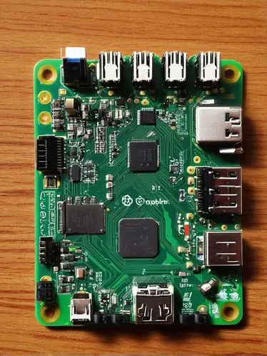 Raspberry Pi, mini computer, circuit board, microSD card slot, HDMI port, USB ports, Ethernet port, GPIO pins, small size, compact design, metal casing, vents for cooling, LED indicators, Linux system