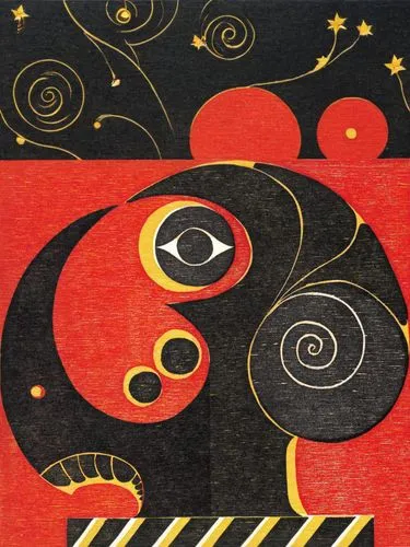 Woodcut by Manfred Degenhardt, Germany,a large painting with an abstract design on it,book cover,mystery book cover,indigenous painting,sankofa,molas,aboriginal painting