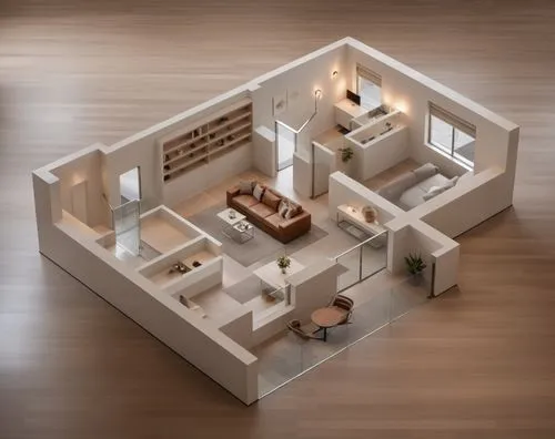 3D Floor plan, Modern home,a house model with all the furniture in it,floorplan home,modern room,floorplans,an apartment,habitaciones,shared apartment,Photography,General,Realistic