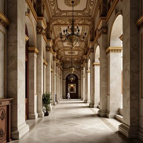 Elegant interior walls, ornate plaster moldings, polished marble surfaces, intricately carved wooden paneling, gilded accents, subtle texture variations, soft warm lighting, realistic reflections, sub