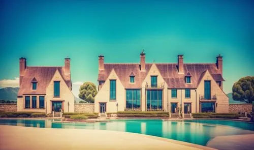 glass bricks tiles garden sunlight blue sky landscape people lake trees park hotel forest mountains,this is an image of a large home,mansions,mansion,luxury property,pool house,luxury home,rosewood,br