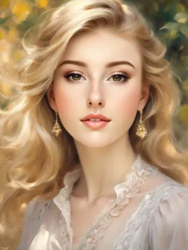 beautiful blonde lady, sophisticated, Edwardian era, walking in Paris, Renoir style,a painting of a woman with long hair wearing ear drops,romantic portrait,blonde woman,jessamine,blond girl,fantasy p