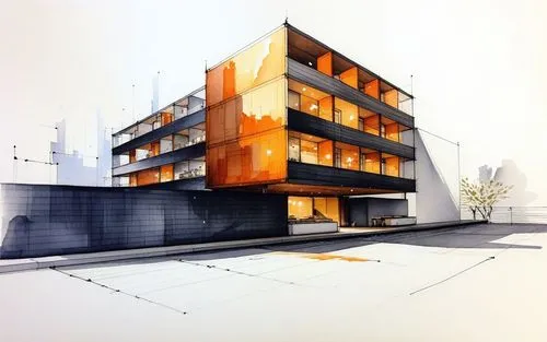 a drawing of a building with a bunch of windows,prefab,prefabricated,prefabrication,proforma,renders,prefabricated buildings