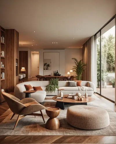 Interior design,the living room has wood floors and large windows,modern living room,interior modern design,minotti,luxury home interior,mid century modern,livingroom,Photography,General,Realistic