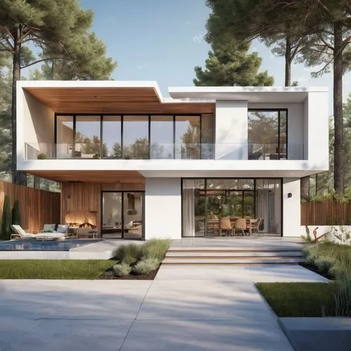 A digital architectural rendering showcasing a modern, single-story house with a pitched roof completely covered in solar panels. The house features large, sliding glass doors opening onto a patio or 