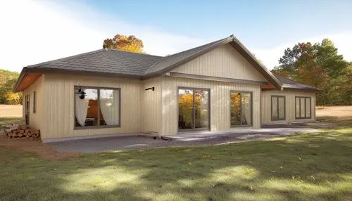 an artist's rendering of a large, simple house,prefabricated buildings,prefab,prefabricated,3d rendering,homebuilding,small cabin