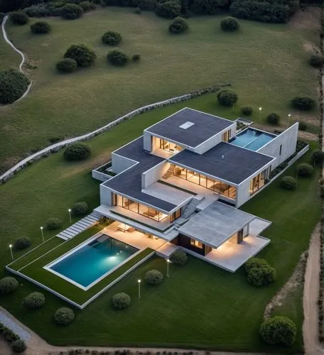 a modern mansion that is surrounded by grass,luxury home,modern house,mansion,luxury property,dreamhouse,large home,Photography,General,Realistic