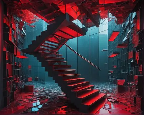 Surrealistic scenery, abstract concept, twisted reality, dreamlike atmosphere, multiple mirrors reflecting infinite versions of self, shattered glass, broken lenses, scattered papers with cryptic mess