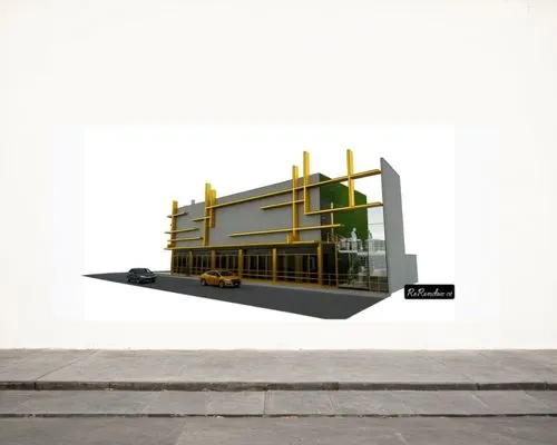 calles en un ambiente urbano en la ciudad de orizaba veracruz,an art piece of a building and some cars,danger overhead crane,container crane,sewage treatment plant,shipping container,concrete plant,wa