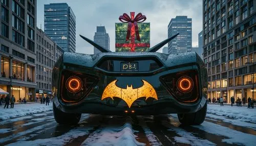 a batmobile with a batman symbol on it,batmobile,batman,christmas car,batjac,batalik,batalion