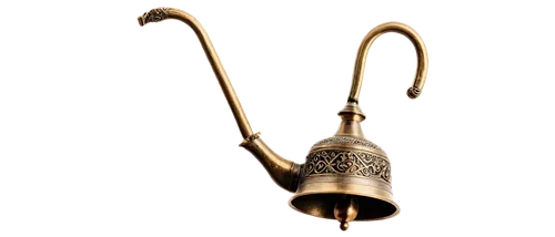 Antique bell, golden metal, intricate engravings, rounded body, narrow neck, circular handle, ornate clapper, detailed textures, warm lighting, shallow depth of field, close-up shot, soft focus, warm 