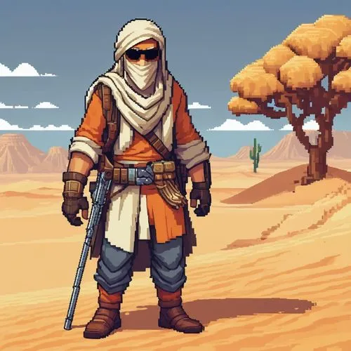 Pixel Art， game character,desert background,tuareg,merzouga,semidesert,bedouin,desert,desert fox,jarba,hasinai,sahara desert,capture desert,tuaregs,benmerzouga,the desert,khaldiyah,the wanderer,kasbah