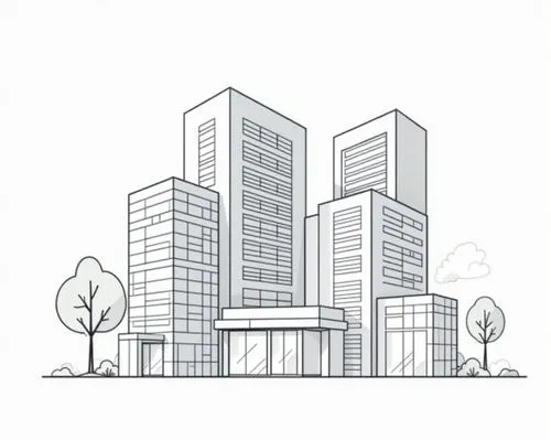 a building,an outline drawing of buildings in the background,buildings,neukom,densification,office buildings,sketchup,houses clipart,Illustration,Black and White,Black and White 01