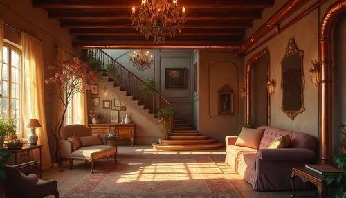 Residential Romanticism Style Design Ideas with Copper and Prussian Blue