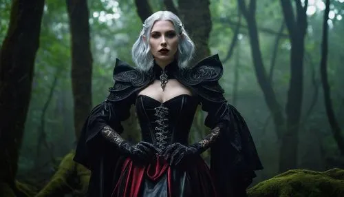 Mind Flayer Arcanist, mysterious sorceress, solo, (25yo), intricate tattoos on arms, pale skin, silver hair, asymmetrical bob, bold red lips, black leather corset, long flowing skirt, lace gloves, poi