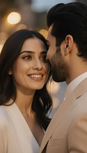
A handsome young Arab man, light olive skin, sharp jawline, soft beard, expressive brown eyes, stylish black hair, wearing elegant casual clothes in neutral tones, cinematic romantic aura.
A beautifu