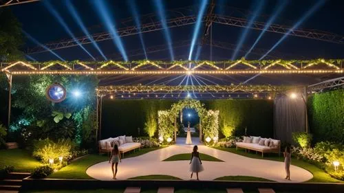 stage for a fashion show, nighttime activity, with light effects photography, extreme details, highly detailed, 8k, intricate, cinematic lighting, realism pushed to extreme, fine texture, photorealist