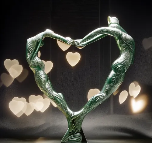 a sculpture representing a man and a woman leaning back to back to form a heart shape,a heart made from small white hearts,heart shape frame,heart flourish,true love symbol,heart design,valentine cand