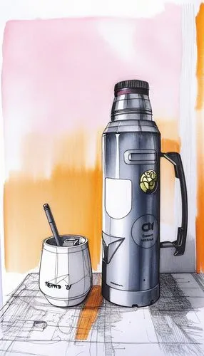 Mate y termo,coffee tea illustration,coffeemaker,coffee pot,coffee tea drawing,coffee maker,spray can,thermos,blender,camera illustration,coffeemakers,copic,water jug,canister,coffeepots,spray cans,co