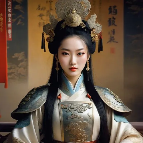 Chinese Imperial Palace of the Qin Dynasty, on the throne sits a very beautiful charming Chinese woman with very beautiful expressive eyes, sparkling pupils, beautiful thin lips, beautiful long hair, 