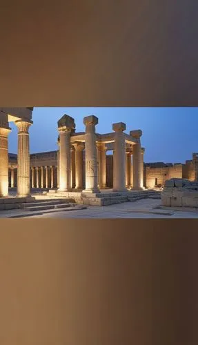 the night has long light effects on it,royal tombs,ancient city,columns,world heritage site,peristyle,colonnades