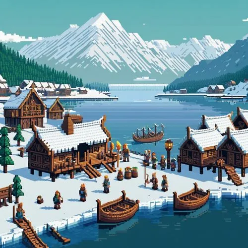 Pixel Art,winter village,santa's village,christmas landscape,elves country,winter background,christmas snowy background,christmas town,northrend,north pole,mountain settlement,winterfell,winter lake,a