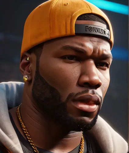 close-up shot of the rapper 50 Cent as a fortnite skin, au naturel, hyper detailed, digital art, trending in artstation, cinematic lighting, studio quality, smooth render, unreal engine 5 rendered, oc