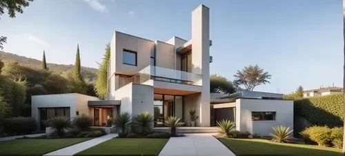 a house with landscaping in front of it,modern house,modern architecture,cubic house,smart house,beautiful home,house shape,contemporary,cube house,modern style,mid century house,prefab,frame house,tw