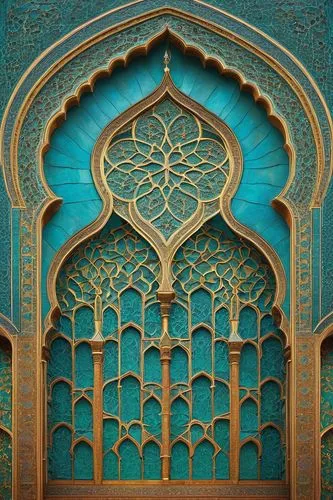 Muqarnas, Islamic, ornate, intricate, Arabic, Middle Eastern, Mughal, Gothic, arches, domes, minarets, mosques, palaces, temples, grand, monumental, detailed, ornamental, stucco, ceramic, glazed, turq