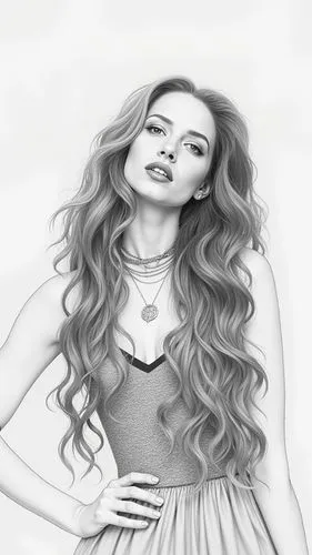 a pencil drawing,drawing - an illustration of a beautiful young woman with long wavy hair,digital drawing,fashion vector,drawing mannequin,fashion sketch,angel line art,portrait background,coloring pa