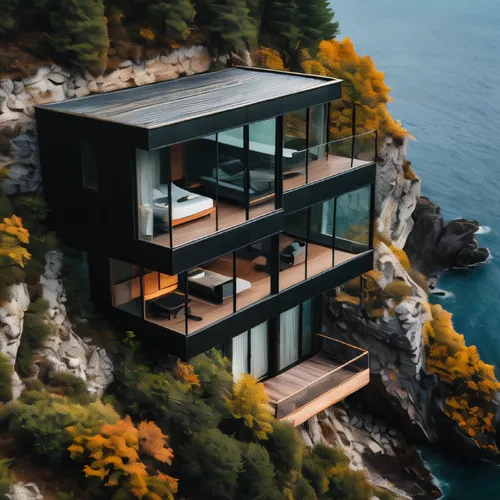 house by the water,cubic house,dunes house,luxury property,house with lake,house of the sea,luxury real estate,cube house,cliff top,inverted cottage,beautiful home,modern architecture,beach house,clif