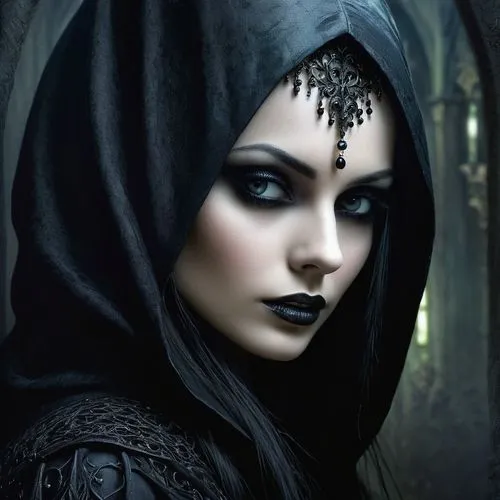 Design a gothic-inspired profile picture that exudes mystery and intrigue.,gothic woman,gothic portrait,gothic fashion,gothic style,dark elf,dark gothic mood,sorceress,gothic,the enchantress,goth woma